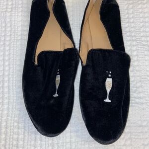 Banana Republic black velvet loafers with champagne bottles size 8.5